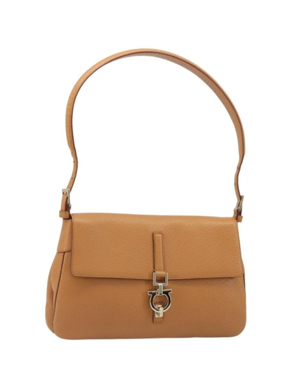 Salvatore Ferragamo Gancini Shoulder Bag Leather Brown Gold